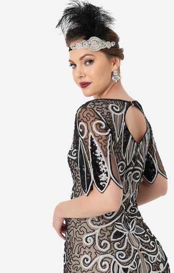Vintage 1920s Inspired Black & White Sequin  Flapper Dress-Florent - Blanche's Place